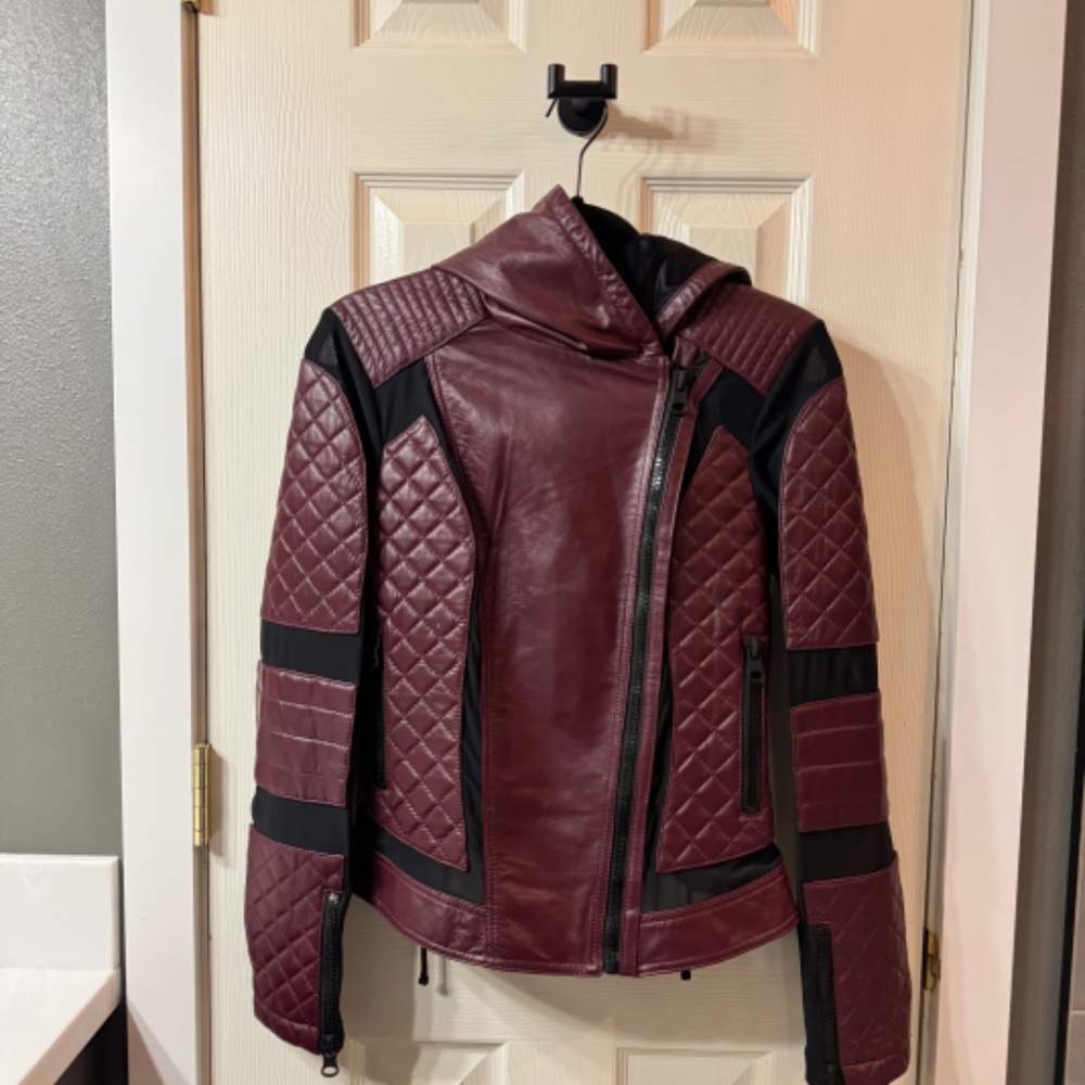 Blanc Noir Burgundy Moto Hoodie - Picture 4 of 6
